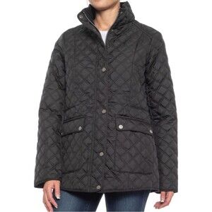 Lucky Brand Black Quilted Jacket Full Button + Snaps Pockets Lined Size XXL